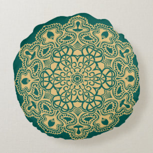 Retro Boho Chic Bohemian Hippie Rosette Mandala Round Cushion