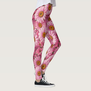 Retro boho chic pink floral flowers pattern leggings