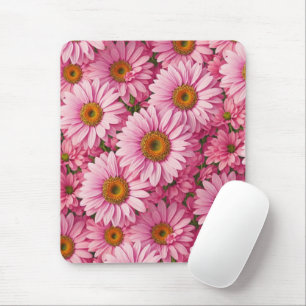 Retro boho chic pink floral flowers pattern mouse pad