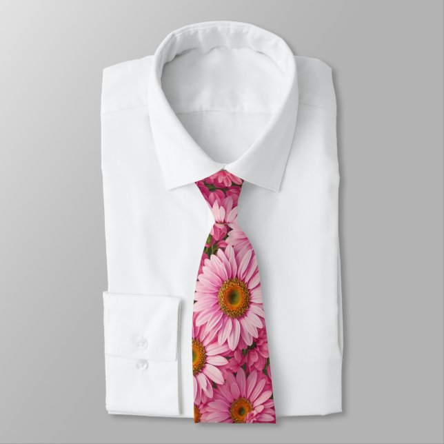 Retro boho chic pink floral flowers pattern tie (Tied)