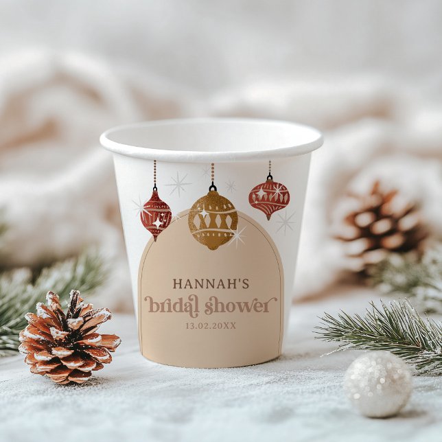 Retro Boho Christmas Bauble Ornament Bridal Shower Paper Cups (Creator Uploaded)