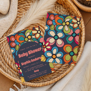 Retro Boho Colorful 70s Floral Baby Shower Party Invitation