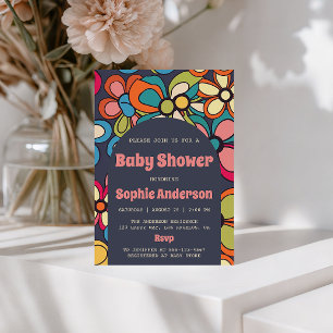 Retro Boho Colourful 70s Floral Baby Shower Party Invitation