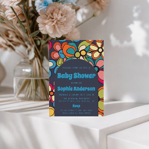 Retro Boho Colourful 70s Floral Baby Shower Party Invitation