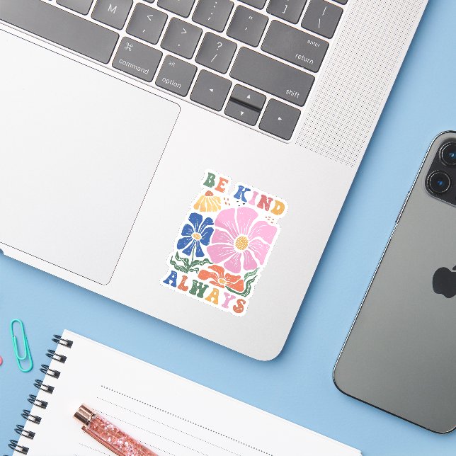 Retro Boho Colourful Floral – Be Kind Always (Laptop w/ iPhone)