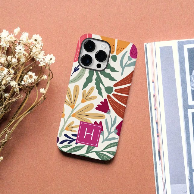 Retro Boho Colourful Floral Simple Chic Monogram  Case-Mate iPhone Case (Creator Uploaded)