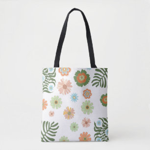 retro boho colourful floral stylish tote bag