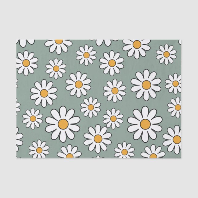 Retro Boho Cute Daisy Floral Pattern Tissue Paper (Front)