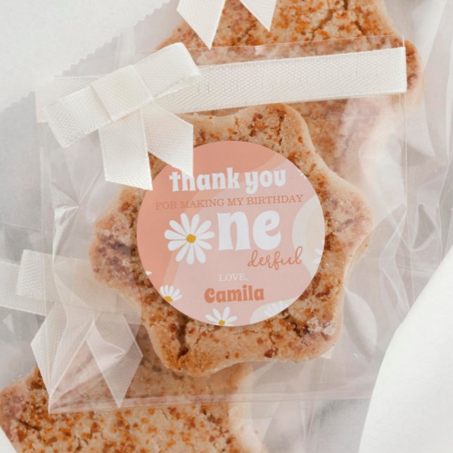 Retro Boho Daisy 1st Birthday Sticker Labels (Creator Uploaded)