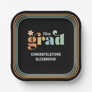 Retro Boho Daisy 2026 Grad Party Paper Plates