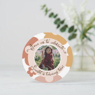 Retro Boho Daisy Birthday Girl Round Invitation