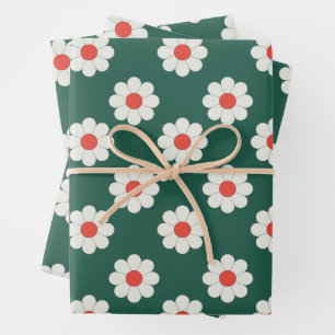 Retro Boho Daisy Holiday Gift Wrapping Paper Sheet