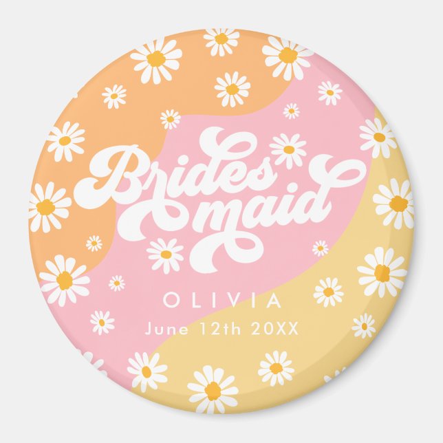 Retro Boho Daisy Personalised Bridesmaid Gift Magnet (Front)