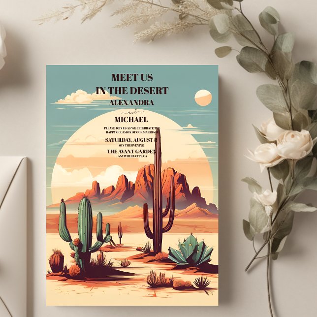 Retro Boho Desert Mountain Wedding Invitation (Creator Uploaded)