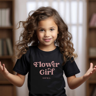 Retro Boho Dusty Rose Typography   Flower Girl T-Shirt