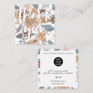 Retro boho earthy floral order thank you square business card