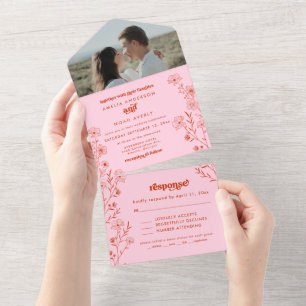 Retro Boho Floral All In One Wedding Invitation