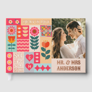 Retro Boho Floral Bold & Bright Colourful Wedding Guest Book
