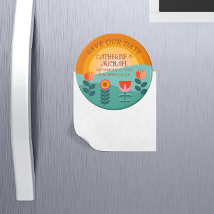 Retro Boho Floral Bold & Bright Colourful Wedding Magnet
