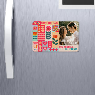 Retro Boho Floral Bold & Bright Save The Date Magnet
