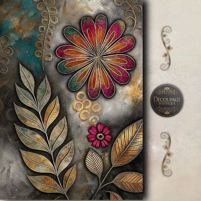 Retro Boho Floral Decoupage Tissue Paper (Retro Boho Floral Decoupage Tissue Paper)