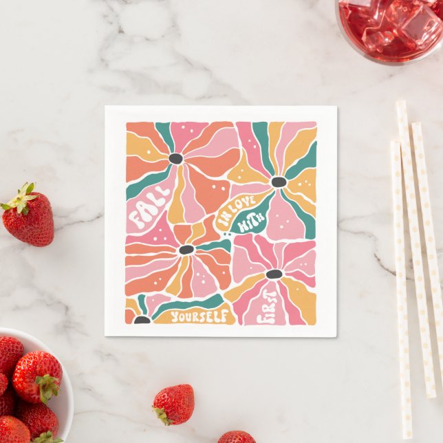 Retro Boho Floral Fall In Love  Napkin (Insitu)