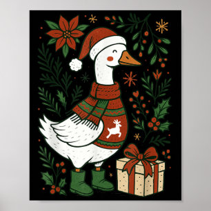 Retro Boho Floral Funny Xmas Silly Goose Lover Chr Poster