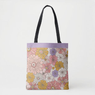 Retro Boho Floral Garden Large Desk Mat Tote Bag