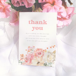 Retro Boho Floral Girl Baby Shower Thank You Card