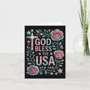 Retro Boho Floral God Bless The Usa Christian 4th Card