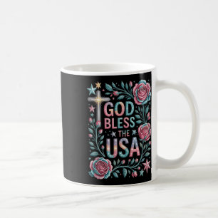 Retro Boho Floral God Bless The Usa Christian 4th Coffee Mug
