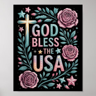 Retro Boho Floral God Bless The Usa Christian 4th  Poster