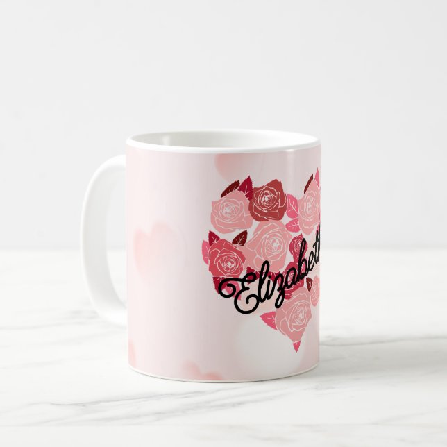 Retro Boho Floral I Heart Name calligraphy text  Coffee Mug (Front Left)