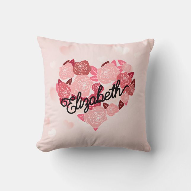 Retro Boho Floral I Heart Name calligraphy text  Cushion (Front)