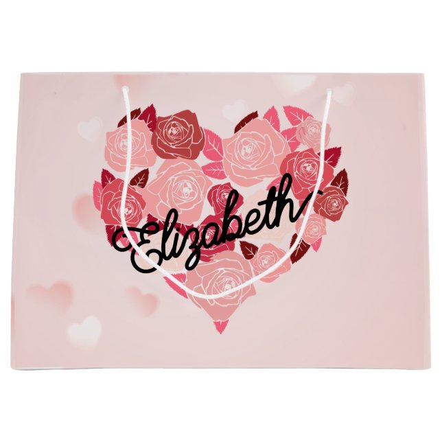 Retro Boho Floral I Heart Name calligraphy text  Large Gift Bag (Front)