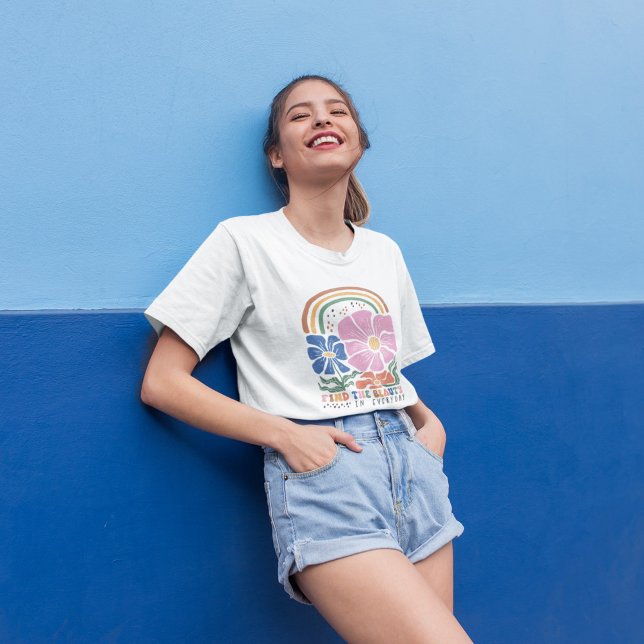 Retro Boho Floral Rainbow Inspiration Quote T-Shirt (Creator Uploaded)