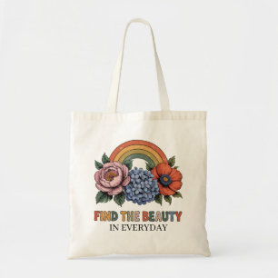 Retro Boho Floral Rainbow Inspiration Quote Tote Bag