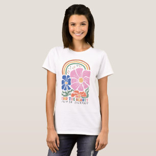 Retro Boho Floral Rainbow Quote  T-Shirt