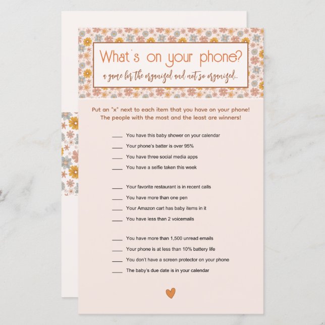 Retro Boho Floral Whats on Your Phone Game (Front/Back)