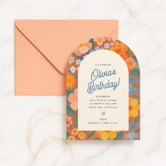Retro Boho Flower Party Invite