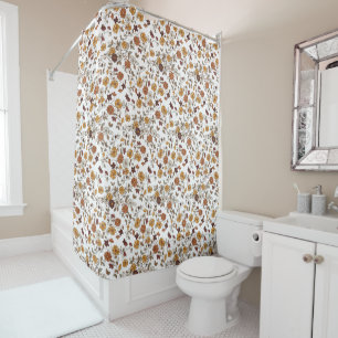 Retro Boho Flowers Mediterranean Pattern Shower Curtain