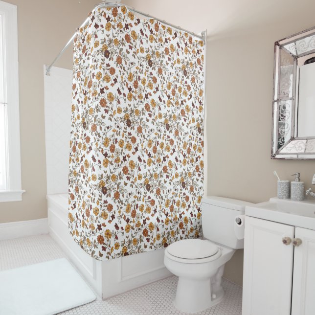 Retro Boho Flowers Mediterranean Pattern  Shower Curtain (In Situ)
