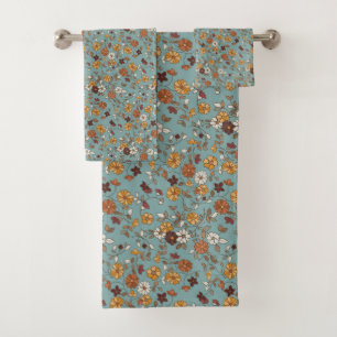 Retro Boho Flowers Pattern  Bath Towel Set
