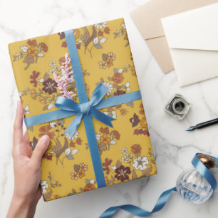 Retro Boho Flowers Pattern Wrapping Paper