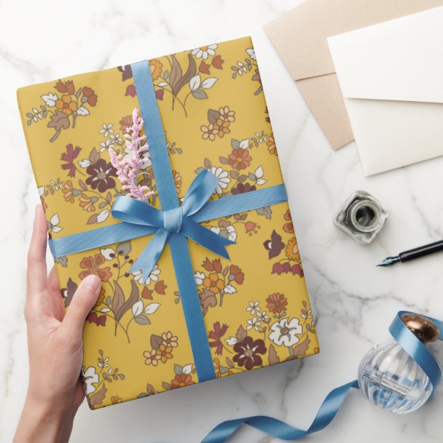 Retro Boho Flowers Pattern  Wrapping Paper (Gifting)