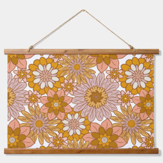Retro Boho Flowers Wood Top Wall Tapestry