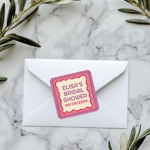 Retro Boho Fun Handmade CUSTOM Bridal Shower  Square Sticker