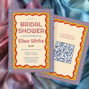 Retro Boho Fun Handmade CUSTOM QR Bridal Shower  Invitation