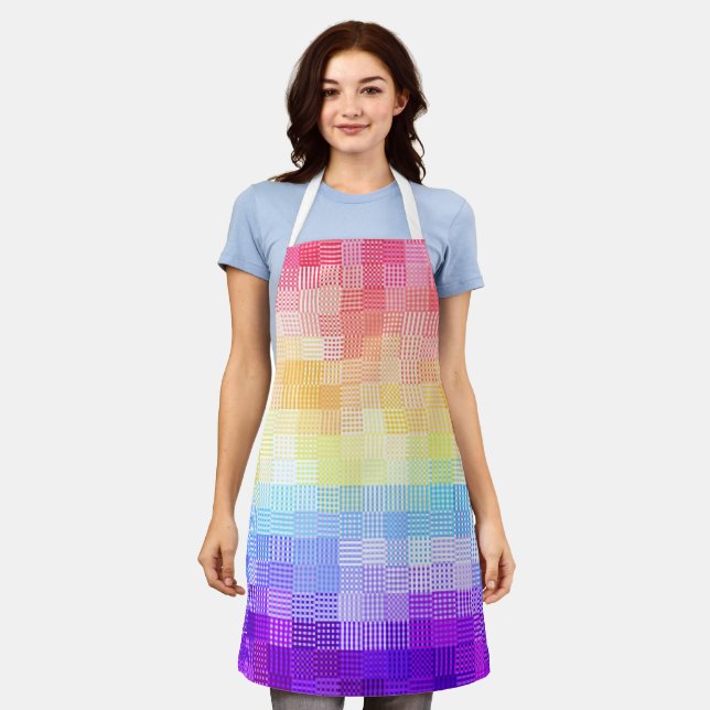 Retro Boho Funky Quirky Xenogender Plaid Pride Apron (Worn)