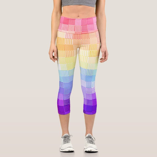 Retro Boho Funky Quirky Xenogender Plaid Pride Capri Leggings (Front)